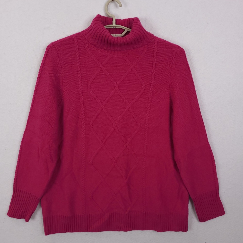 Talbots Turtleneck Sweater Woman 2X Pink Pure Cashmere Cable Knit CN1824 05/12
